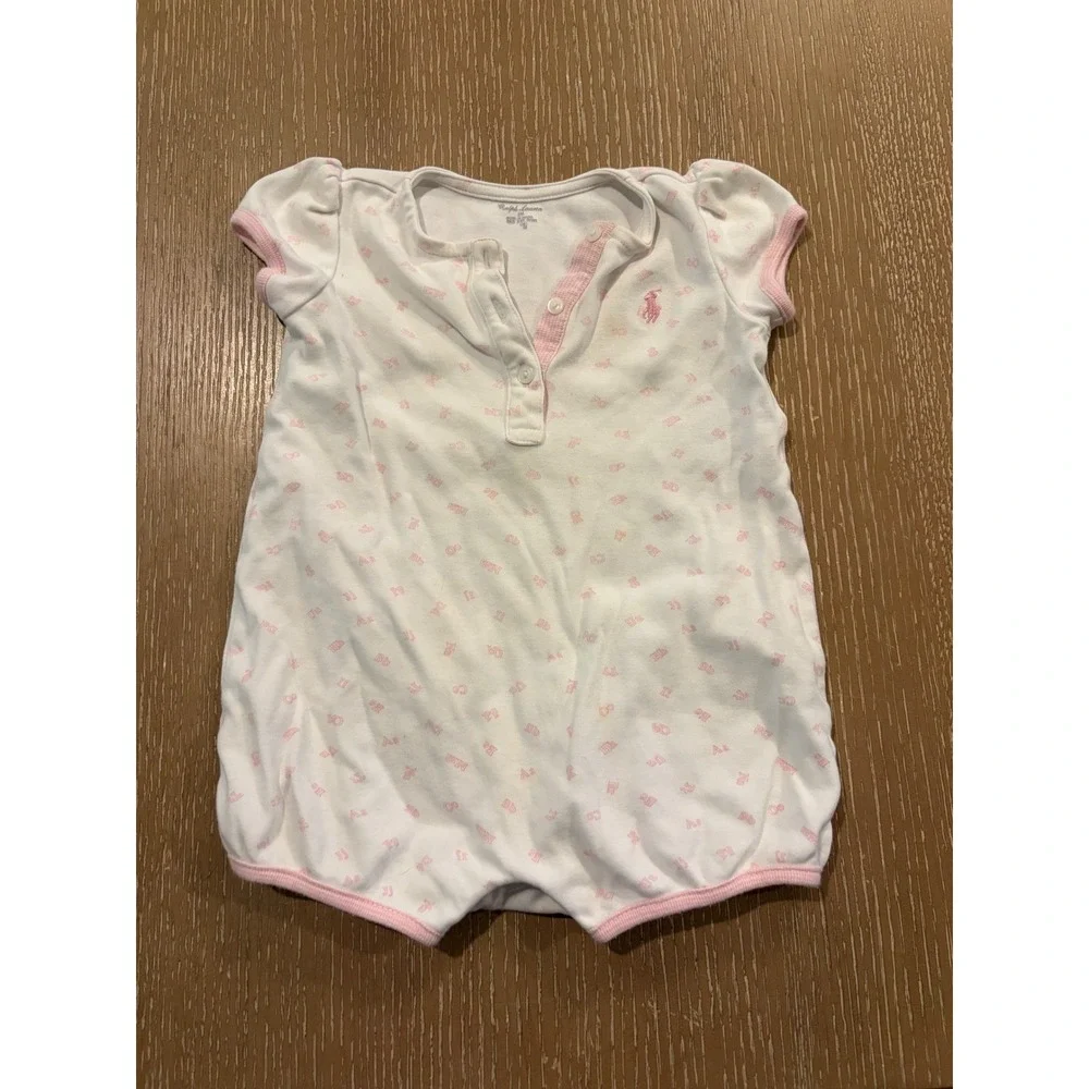 Baby Girls Pink Romper Outfit Lot Ralph Lauren Little English Miniwear 12M 4PC